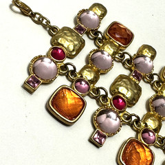 Vintage Signed VCLM Bracelet Gold Tone w/ Pink & Orange Stones 8″ Long 2.5″ Wide