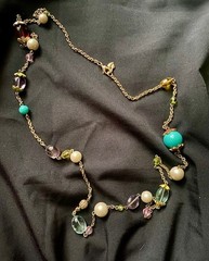Carolee Acrylic Turquoise Lucite Art Glass Bead Gold tone Necklace and Bracelet
