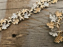 VINTAGE Sarah Coventry Maple Leaf Gold Silver Tone Bracelet Brooch Set GORGEOUS