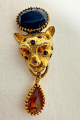 Vtg Jaguar Leopard Pin Brooch Graziano Dangling Rhinestone Enamel Big Cat