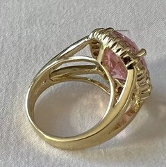 4.00Ct Oval Cut Baby Pink Sapphire CZ Halo Wedding Ring 14K Yellow Gold Plated