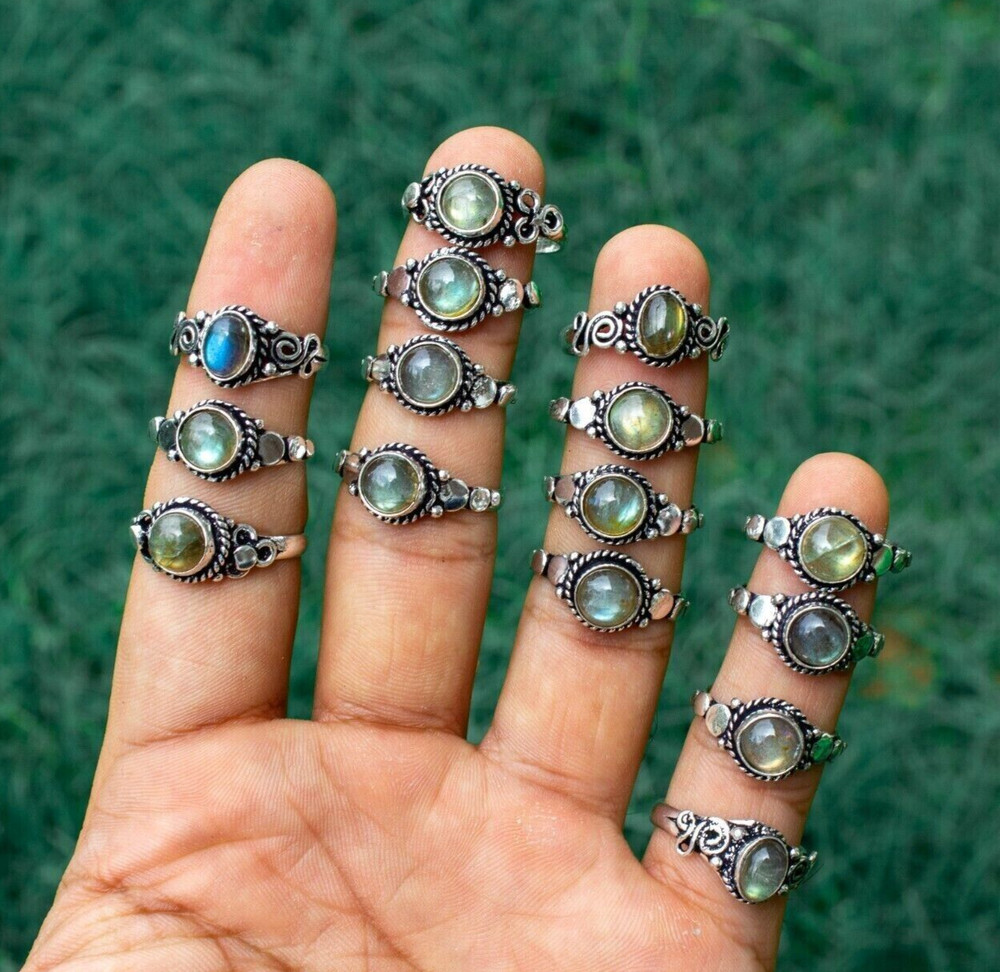 Multi Labradorite Gemstone 925 Sterling Silver Plated 10 PCs Rings Lot Jewelry