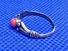 A24 Antique Filigree 925 Silver Ring size 5.25 Red Coral 1920s Italy