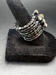 7 Pc Black Gunmetal Stackable Rhinestone Stretch Ring Set Statement Fashion