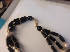 24″ Black and Faux Pearl “TM Trifari” Multiple Strand Necklace 05-01-2024