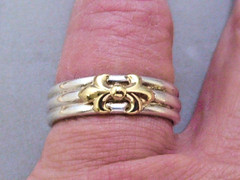 VINTAGE STAMPED 10K YG & STERLING SILVER FLUER DES LIS BAND RING SIZE 9.75 RING