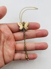 Vintage 1979 Avon Butterfly 17” Silver & Gold Tone Lariat Dangle Style Necklace