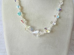 Vintage AB Aurora Borealis Crystal Bicone Bead Choker Necklace Jewelry