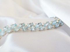 Vintage Sterling Silver 925 Double 2 Row Heated Blue Topaz Tennis Bracelet 7.5″