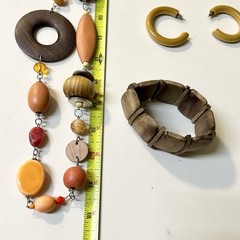 Women’s Vintage Boho Style Brown Wooden Glass bead Necklace Bracelet Earring Set