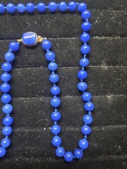 Vintage Marvella Signed Blue Round Ball Glass Bead Necklace W/ Gold Plated Clasp
