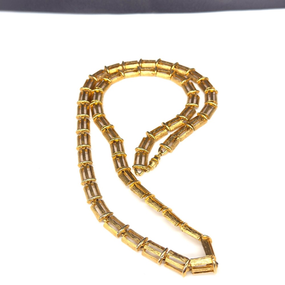Vintage Necklace Textured Gold Tone Barrel Beads 32 inches
