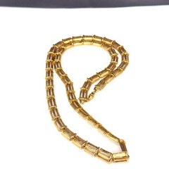 Vintage Necklace Textured Gold Tone Barrel Beads 32 inches