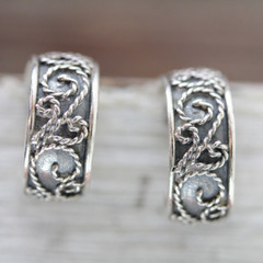 VINTAGE WIRE WORK STERLING SILVER 3/4 HOOP EARRINGS 925 PRETTY HOOPS