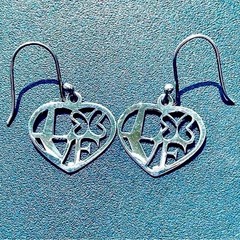 Sterling Silver Love in Heart Butterfly Hook Earrings ATI 925 Mexico Stamped