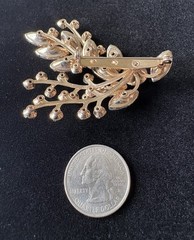 Vintage Unsigned Gold Tone Brooch Opalescent Jelly Navette AB Rhinestone Pin