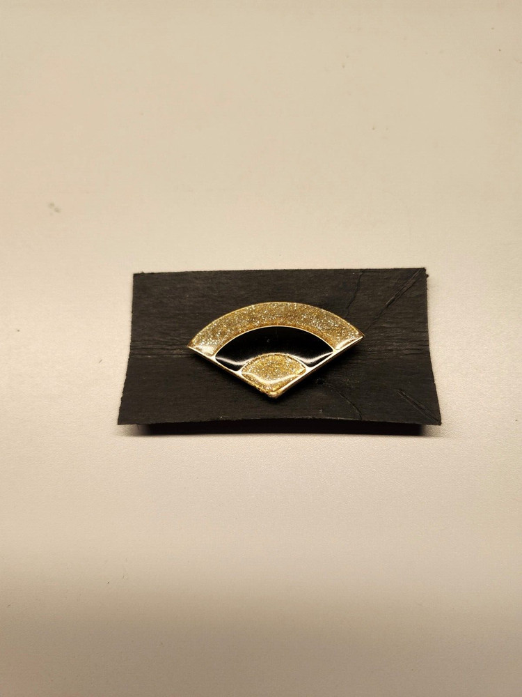 Vintage 18KT Gold Plated Fan Brooch Black Enamel Gold Glitter