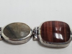 Vintage Red tiger’s eye & Ocean Jasper 925 Silver Bracelet Women 7″ 30g