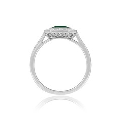 A Rare Colombian Emerald and Lab Created Diamond Halo 925 Sterling Silver Ring