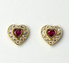 14k Solid White Gold Halo Heart Stud Earrings
