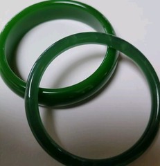 Vintage 2 X 62mm Tubular Jade Look Green Glass Bangle 82 Grams