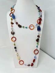 Unique 925 Sterling Silver Genuine Gemstone Pearl Crystal Bicone 32″ Necklace