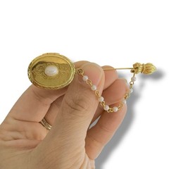 STUNNING VINTAGE ESTATE PEARL GOLD TONE LOCKET 3 1/8″ STICK PIN