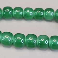 Glass Beaded Stretch Bracelet Green Faux Jade Asian Gold Tone 6.5″