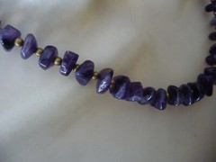 Vtg GRADUATED CHUNKS of AMETHYST STONES w GOLD TONE BEADS NECKLACE #5/23A