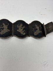 Vtg Thai Nakon 939 Sterling Silver Niello Siam Goddess Panel Bracelet 79.9Grams
