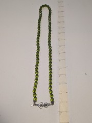 16″ Vtg Green Glass Beaded Necklace Flower Clasp Morocco