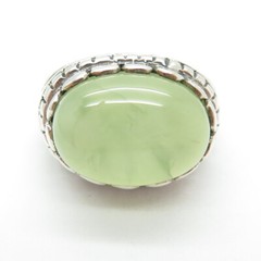 925 Sterling Silver Vintage Real Cabochon Prehnite Ornate Ring Size 6.75