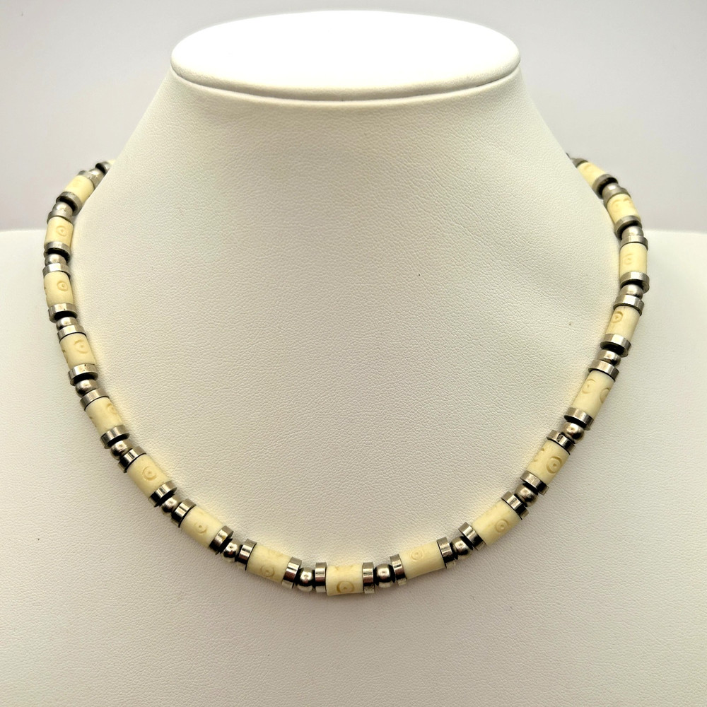 Tribal Necklace Carved Beads Metal Spacers 17.5 – 19.5 inches
