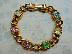 RARE VTG SIGNED S.A.L SWAROVSKI GOLDTONE MULTI COLOR CRYSTAL LINK CHAIN BRACELET