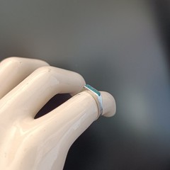 Vintage Silver Turquoise Inlay Ring Modernist Thin Band Signet Mexico Mosaic 925