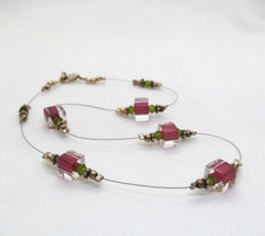 Sterling Silver Pink Clear & Green Floating Bead String Necklace 15.5 Inch
