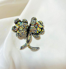 Vtg. Signed Worth & Douglas AB Crystal Floral Brooch. VGUC, approx 2.5 x 2 in