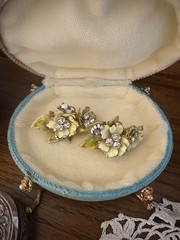 Vintage ?Haskell Style Yellow Floral Statement Earrings 1940s 1950s
