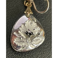 Vintage Intaglio Earrings Clip Ons Glass Floral Pink Iridescent Drop Dangle READ