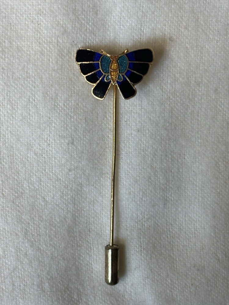 Vintage Cloisonne Enamel Butterfly Stickpin Stick Pin Hat Gold Tone
