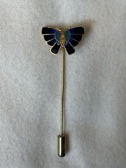 Vintage Cloisonne Enamel Butterfly Stickpin Stick Pin Hat Gold Tone