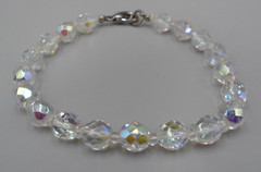 Vintage Beaded Bracelet 7 mm Clear A/B Iridescent Faceted Glass Beads 8.5″ EUC