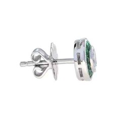 Art Deco Style Lab-Created Diamond Emerald Wedding Earring 14K White Gold FN