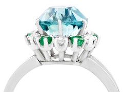 1940s 5.35 Ct Zircon & 0.25 Ct Diamond 0.24 Ct Emerald 18k White Gold Ring