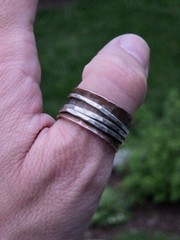Vtg Modernist 925 Sterling Silver Copper Triple Spinner Band Ring Size 9.5