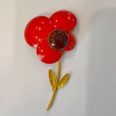 Vintage LARGE, RARE & NICE! 1960s Enamel Flower Brooch Pin in Red Brown Yellow