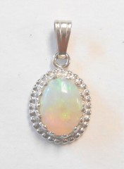 Vintage .78ct Colorful Oval Fire Opal Solid 14K White Gold 17mm Pendant
