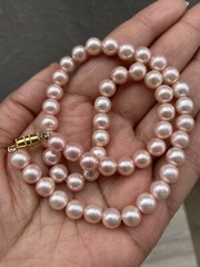 Vintage Pink Pearl 0.6mm Strung Necklace W/ Gold Barrel Clasp 16”
