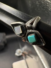 SZ 5.25 Vintage Sterling Silver Turquoise Shell Southwest Native Estate Ring 925