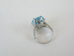 Vintage Sterling Silver 925 Large 13CT Natural Heated Blue Topaz Ring Size 7